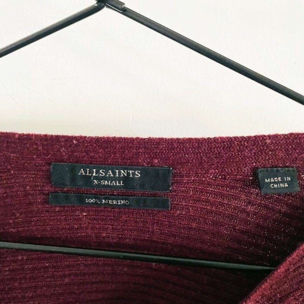 Allsaints Burgundy Red Ribbed Merino Wool Sweater XS - Picture 4 of 5